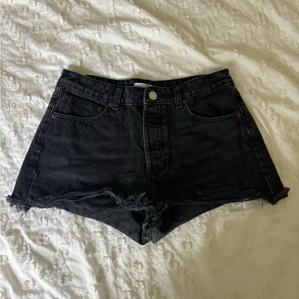 ZARA Distressed Black Denim High Waisted Shorts